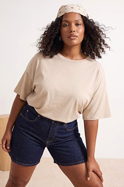 Trendyol Curve Stone Fitted/Tight-Fitting Low-Sleeve Three-Quarter Soft Knitt...