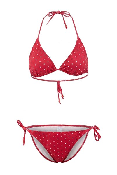 Trendyol Collection طقم بيكيني عادي بخصر عادي وتصميم مثلث مزين بالزهور TBESS2...