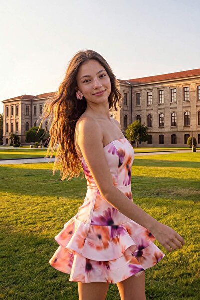 Trendyol Collection Rochie multicoloră din poplin cu fustă cu volane TPRSS26E...