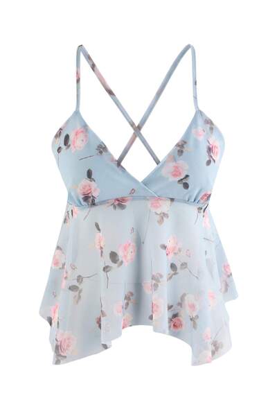 Trendyol Collection Light Blue Animal Regular Double Breasted Thin Strap Slee...