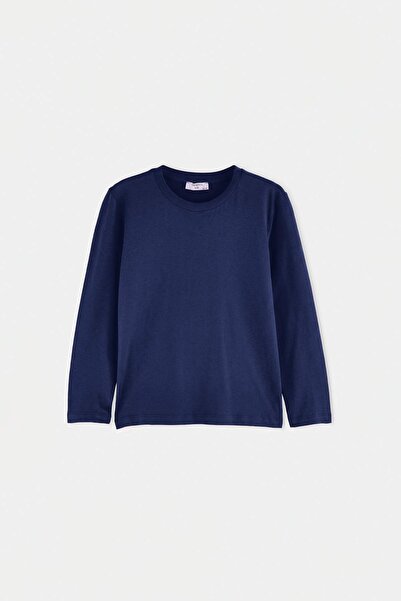 TRENDYOLKIDS Navy Blue Plain Knitted T-Shirt Tkdaw27Ts00003