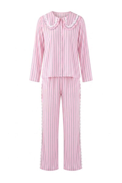 Trendyol Collection Pink Striped Collar and Ribbon Accessory Detailed Woven P...