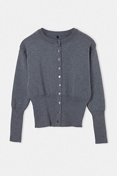 Trendyol Collection Wardrobe Essentials Anthracite Waist-Fitted Knitwear Card...