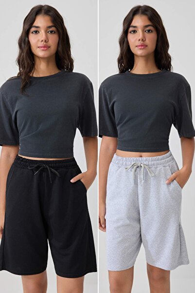 Trendyol Collection Black-Grey Shorts & Bermuda Twoss26Sr00305