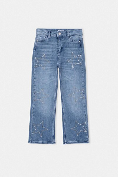 TRENDYOLKIDS Medium Blue Girls' Wide Leg Basic Jeans