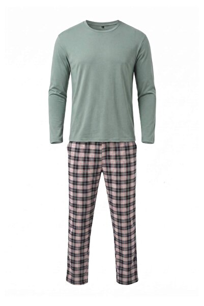 Trendyol Collection Green Regular Fit Plaid Patterned Knitted Pajamas Set Tmn...