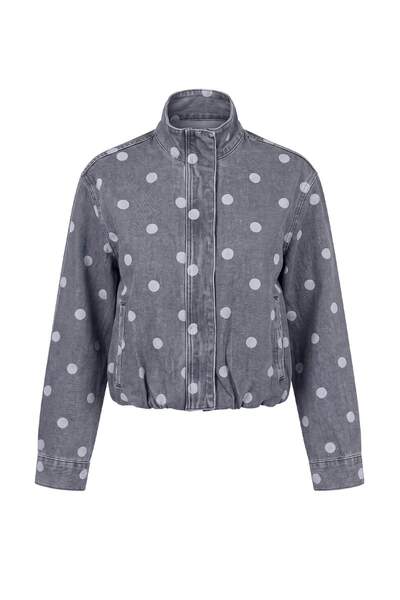 Trendyol Collection Gray Polka Dot High Collar Denim Jacket Twoaw27Ce00017