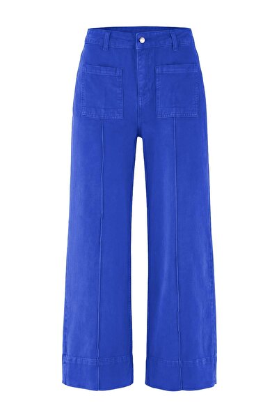 Trendyol Collection Blugi Saks cu buzunare, talie înaltă, 100% bumbac, cu cro...