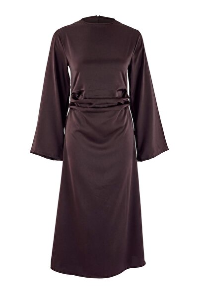 Trendyol Collection Brown Shift/Straight Cut Maxi Woven Satin Dress Tpraw27El...