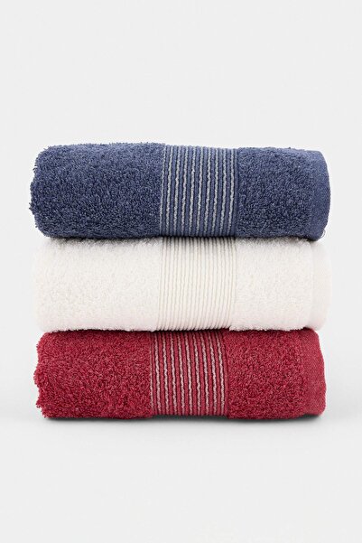 TRENDYOLMİLLA HOME 3-Piece Navy Blue-White-Burgundy Face Towel Set