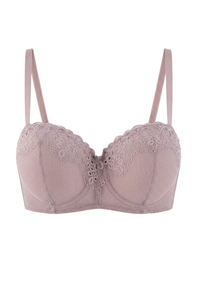 Trendyol Collection Mink Single Lace Flat Fixed Cup Strapless Bra Thmaw27Su00011