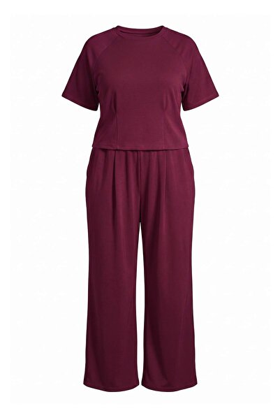 Trendyol Collection طقم سترة وبنطلون محبوك بخصر مفصل وتفاصيل واسعة الساق وملم...