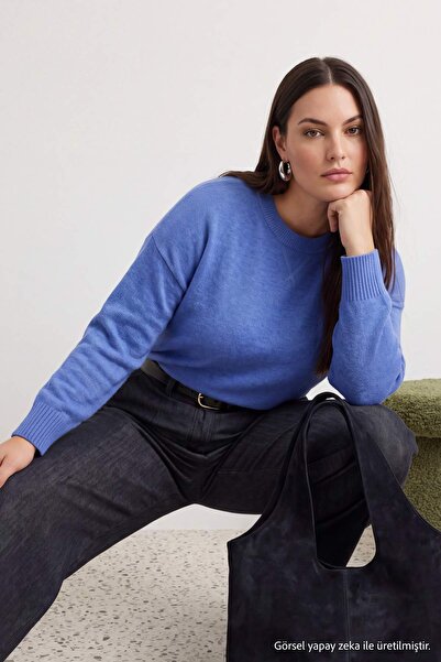 Trendyol Curve Blauer Strickpullover mit Nähdetails und weichem Tragegefühl T...