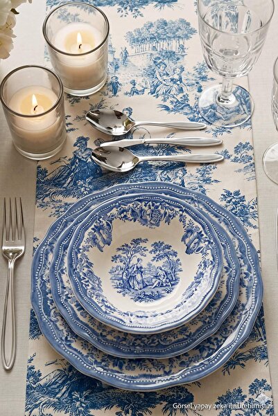 TRENDYOLMİLLA HOME Vintage Themed Set of Digital Print Table Runner 45X140Cm ...