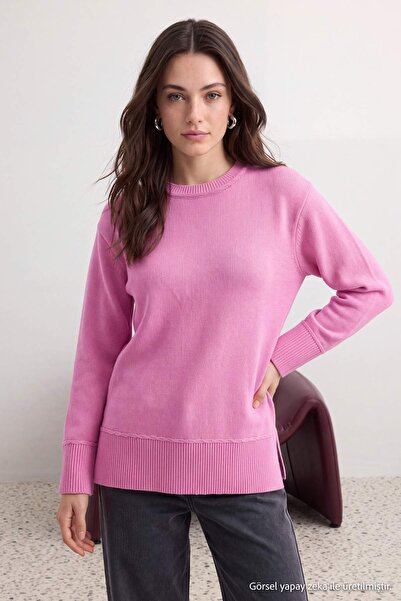 Trendyol Modest سترة تريكو وردية اللون بتفاصيل محبوكة وياقة دائرية TCTAW26AK0...