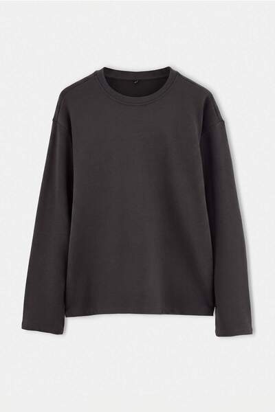 Trendyol Collection Anthracite Oversize/Comfortable Fit Basic Sweatshirt Tmna...