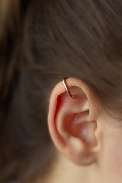 BY BARUN SİLVER Kıkırdak Earcuff Halka Yuvarlak Rose Pembe Sıkıştırmalı Gümüş...