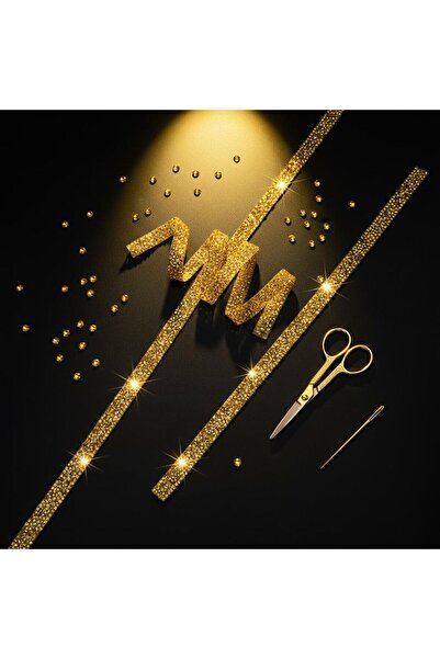 KARAASLAN Taşlı Ütüyle Yapışan Şerit Aplik Gold 1.5 Cm 1 Mt Altın Rhinestone ...