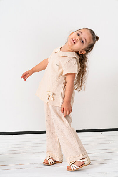 Jikko Baby Taş Baskılı Pantolonlu Kısa Kollu 2li Yazlık Kız Takım 3708