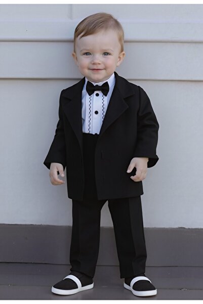 Heymino Sandy Siyah Erkek Çocuk Şık Salopet Pantolon Takım – Gömlek, Ceket, P...