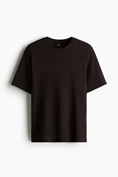 H&M Lastik Örgülü Tişört Regular Fit
