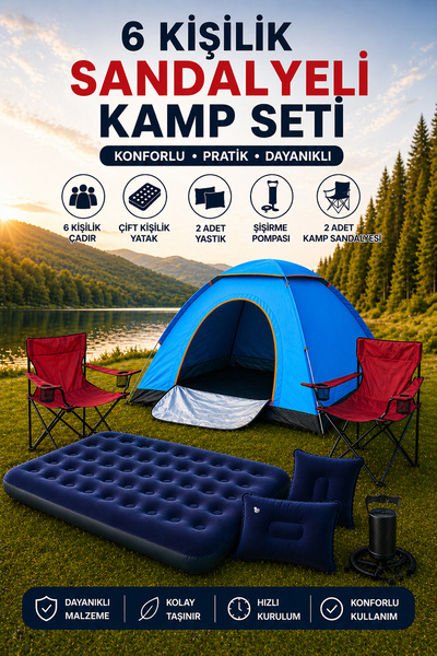 Onetick Lüx Kamp Tatil Seti Çadır 2 Adet Sandalye Yatak Yastık