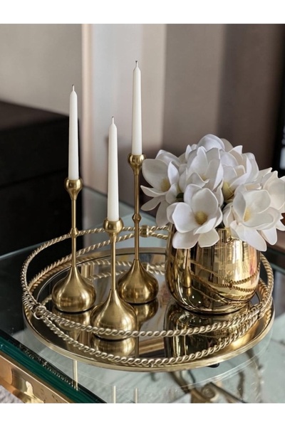Fleurs Chic Home Dekoratif Obje Çiçekli Zincir Tepsi Set 10 Parça