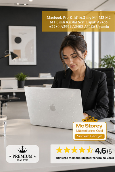 Mcstorey Macbook Pro Kılıf 16.2 inç M4 M3 M2 M1 Simli Kristal Sert Kapak A248...