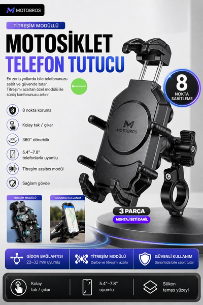 Motobros M-29 Motosiklet Telefon Tutucu Titreşim Azaltıcı Telefon Tutucu (Ayn...