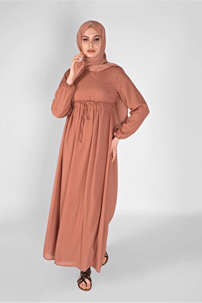 TRENDTESETTÜR KADIN KAHVE (KİREMİT) BELİ BAĞCIKLI ELBİSE 1434