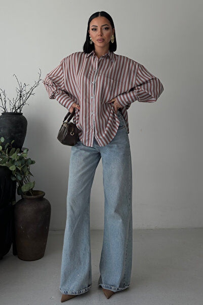 Lijuri Çizgili Oversize Basic Gömlek 3504