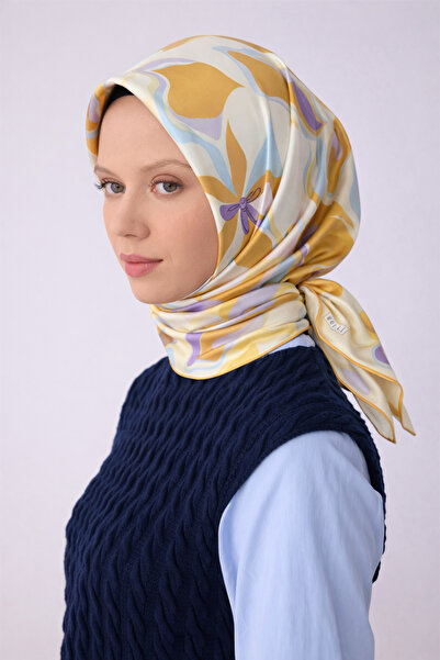Belli Tivil Pure Silk Scarf 4318 - 83 Yellow Abstract Line Pattern