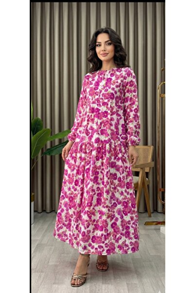 Dagü Design Women's Hijab Dress in Beige Floral Modal Fabric