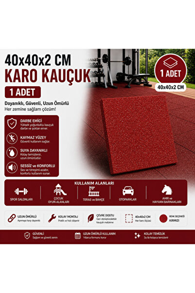 Doğa Kauçuk Karo Kauçuk Zemin Kaplama 40x40x2 Cm (1 Adet)
