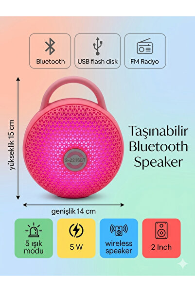 çınaroğlu avm speaker ledli fm radyo - usb - bluetooth 18 cm 5 farklı led ışı...