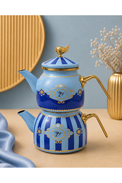 Premium Home إبريق شاي من PR Home Alaria موديل Blue Rose مطلي بالمينا