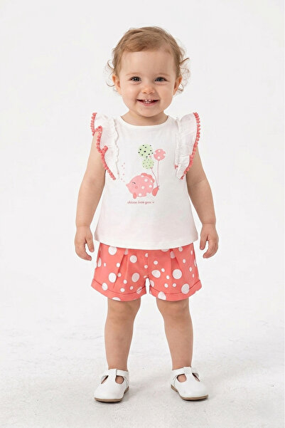 VEGAMOD Baby Girl Summer Balloon Printed Lace Detail Zero Sleeve Shorts 6-9-1...