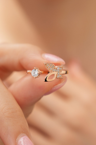 Siset Gümüş 925 Ayar Rose Gold Kaplama Üstten Ayarlamalı Zirkon Taşlı Gümüş K...