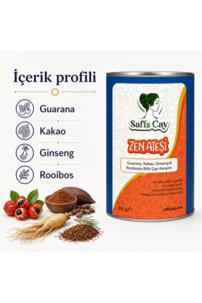 Safiş Çay Zen Ateşi 80 gr | Guarana, Kakao & Ginsengli Bitki Çayı | Enerjik İçim
