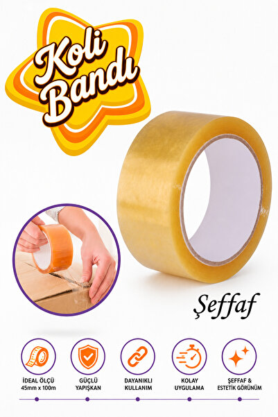 GLASWEN Şeffaf Koli Bandı (45 Mm X 100 Mt) Yapışkanlı Kopmayan Bandı Bant Ban...