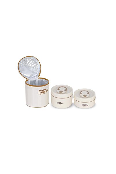 Gülay AVM Paslanmaz Çelik Yemek Termosu Lunch Box Isı Yalıtımlı 2'liSet 304 Çelik Kılıflı Çantalı Set Gly-980