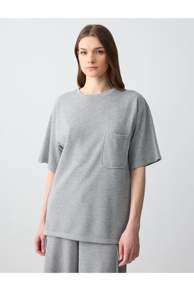 Jimmy Key Silver Relaxed Cut Crew Neck Elbow Sleeve Knitted Blouse