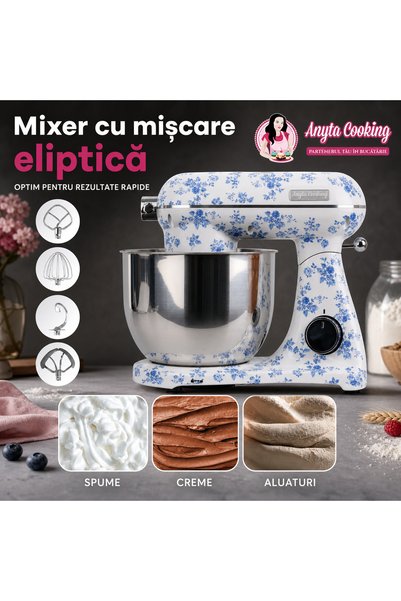 Anyta Cooking Robot de bucătărie cu bol din oțel inoxidabil de 6,5 L, 1800W, 4 accesorii – Floral Retro