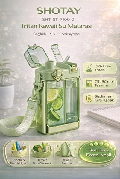 Need Shotay Çift Gözlü Bpa Free Tritan 700 ml Pastel Yeşil Plastik Matara - S...