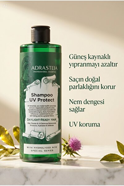 ADRASTEIA Şampuan 400 Ml Doğal UV Korumalı Vegan Organik İçerikli Sülfatsız S...