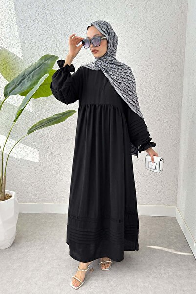 Salih Çelebi Scalloped Detailed Hijab Dress 2207 - Black