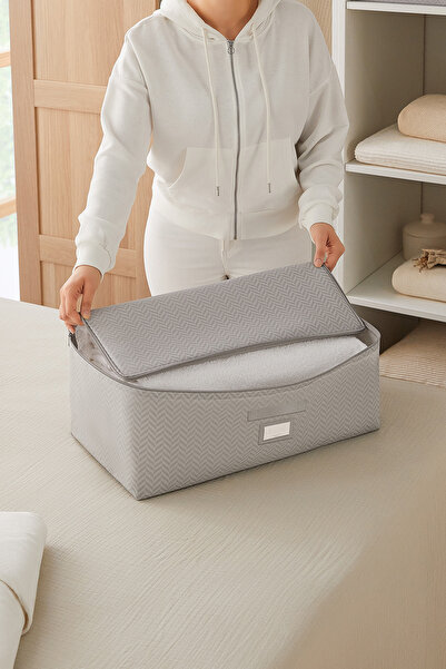 Ocean Home Textile 5 Adet Orta Boy Gri Balıksırtı Baza Altı Kazak Pike Battaniye Hurcu 52x28x21
