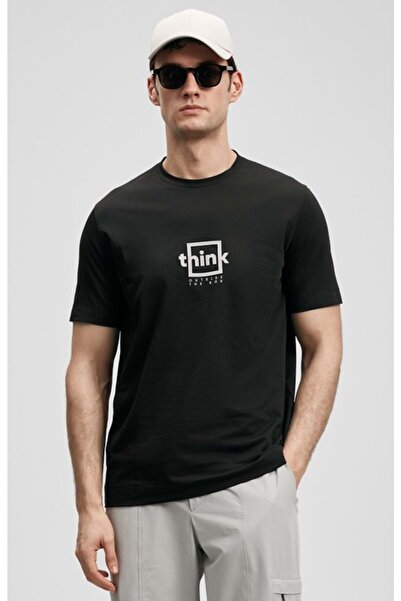 Lufian 111020310 Thınk Modern Graphic T-Shirt Muška majica CRNA