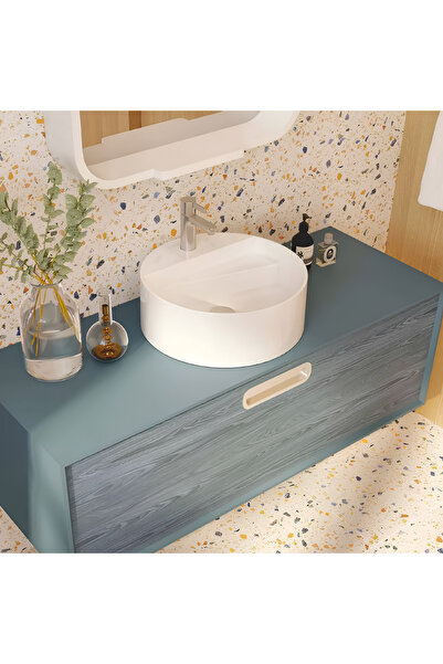Seramiksan Livello Tezgah üstü Yuvarlak Batarya Delikli Lavabo 42 Cm