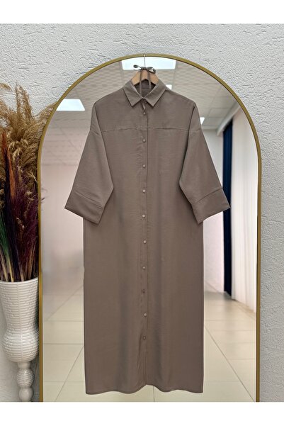 MİHRA STORE Nuboria Kadın Tesettür Yazlık Gömlek Elbise/Robalı Modal Takma Ma...